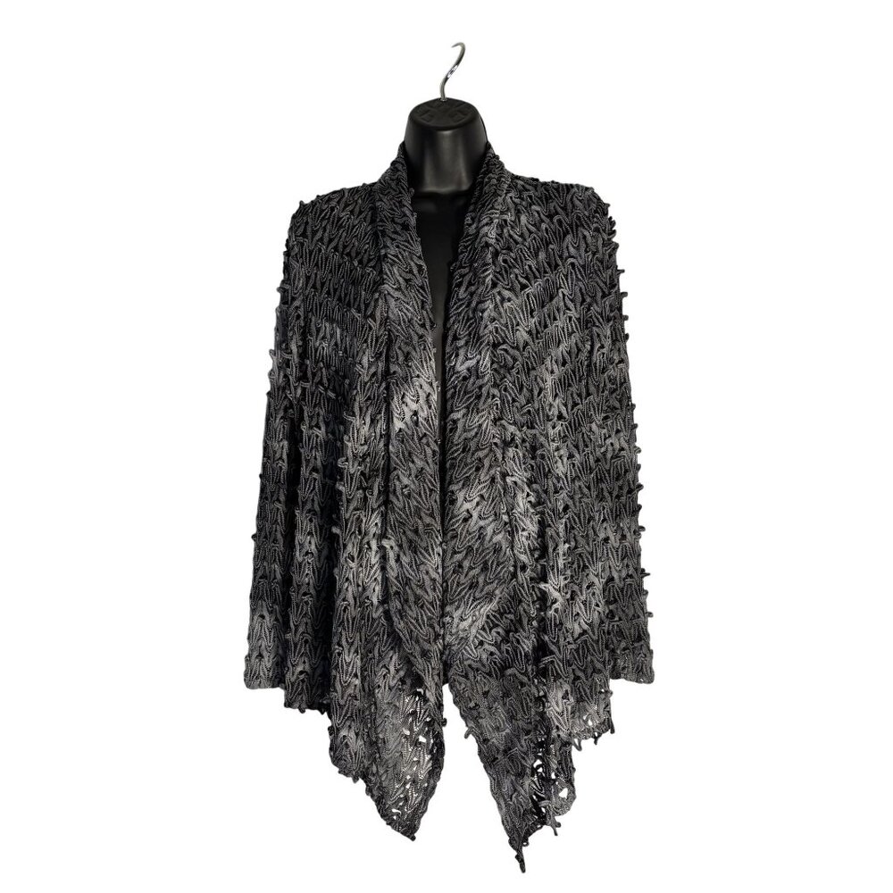 Crinkled Open Front Cardigan By Tribal Large Gray Textured Knit Lightweight Laye
